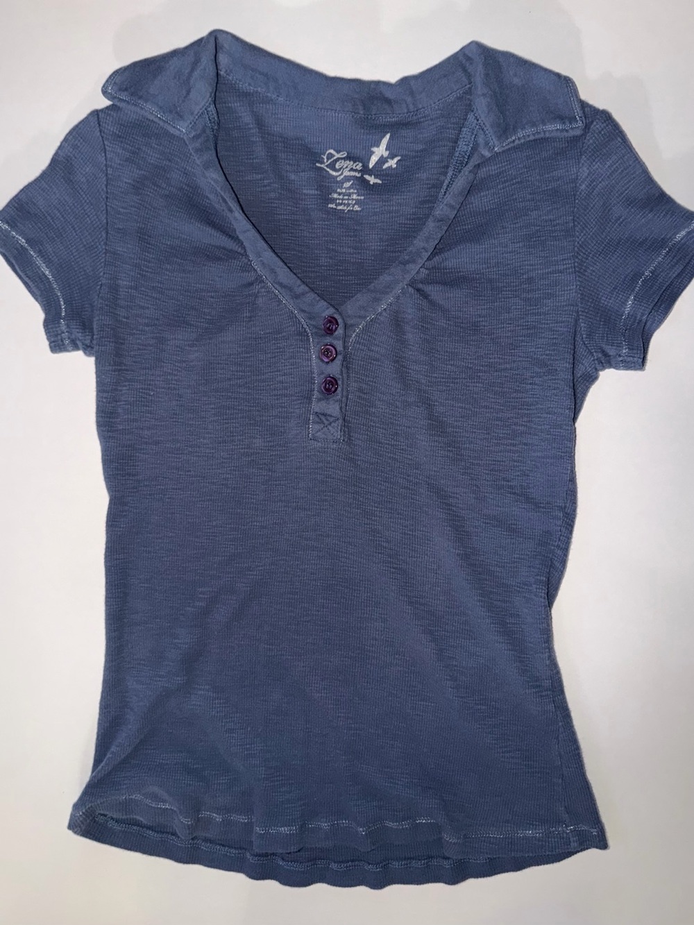Blue Short-Sleeve Henley Tee - Women
